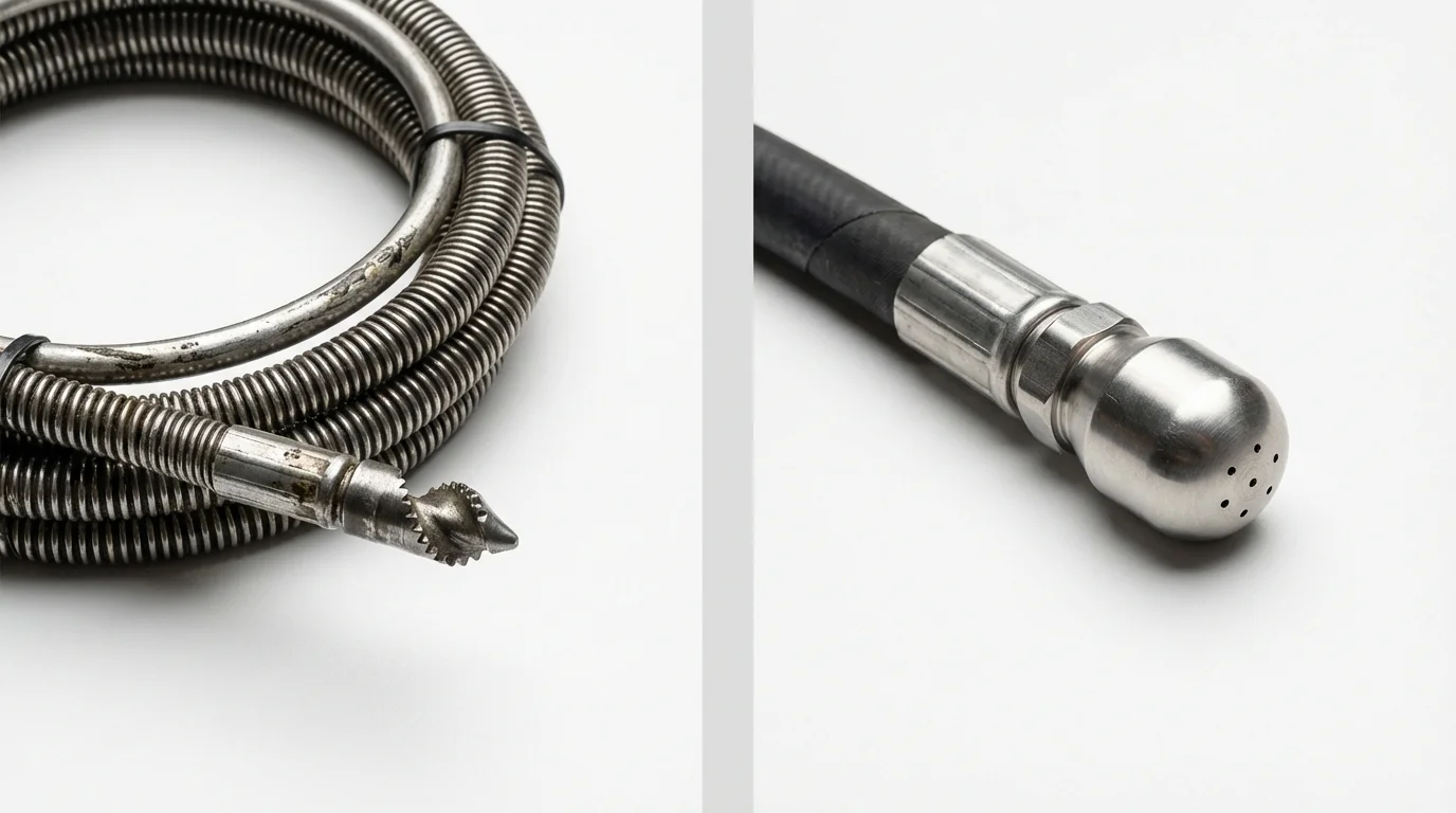 Drain snake cable and hydro jetting nozzle used for drain cleaning in Bellevue, NE